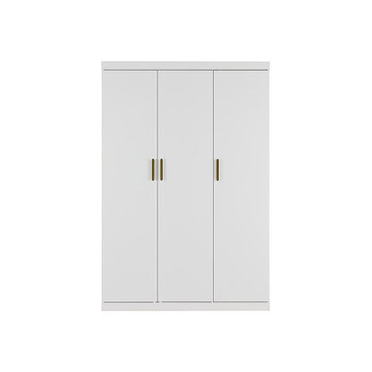 3-Door White Wardrobe – Gold Handles, Hanging Rail & Shelves
