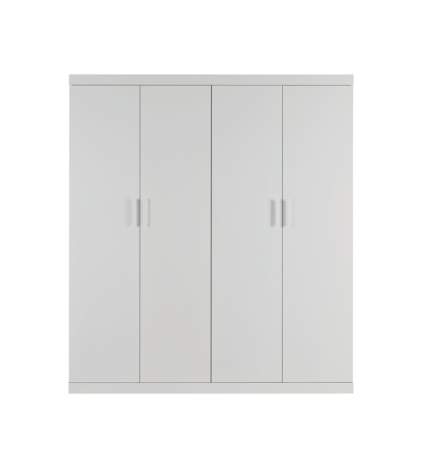 4 Door Wardrobe in White Gloss – Hanging Rail, Shelves & White Handles