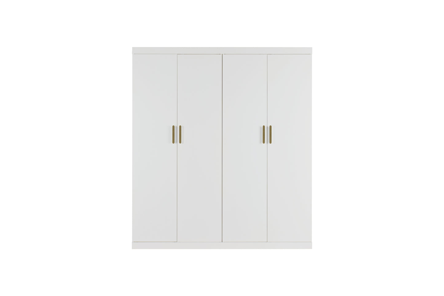 4 Door Wardrobe in White Gloss – Hanging Rail, Shelves & Gold Handles