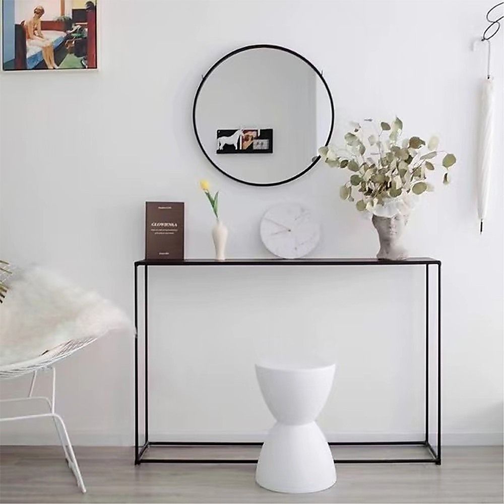 Modern Console Table – Black Steel Frame with Glass Top