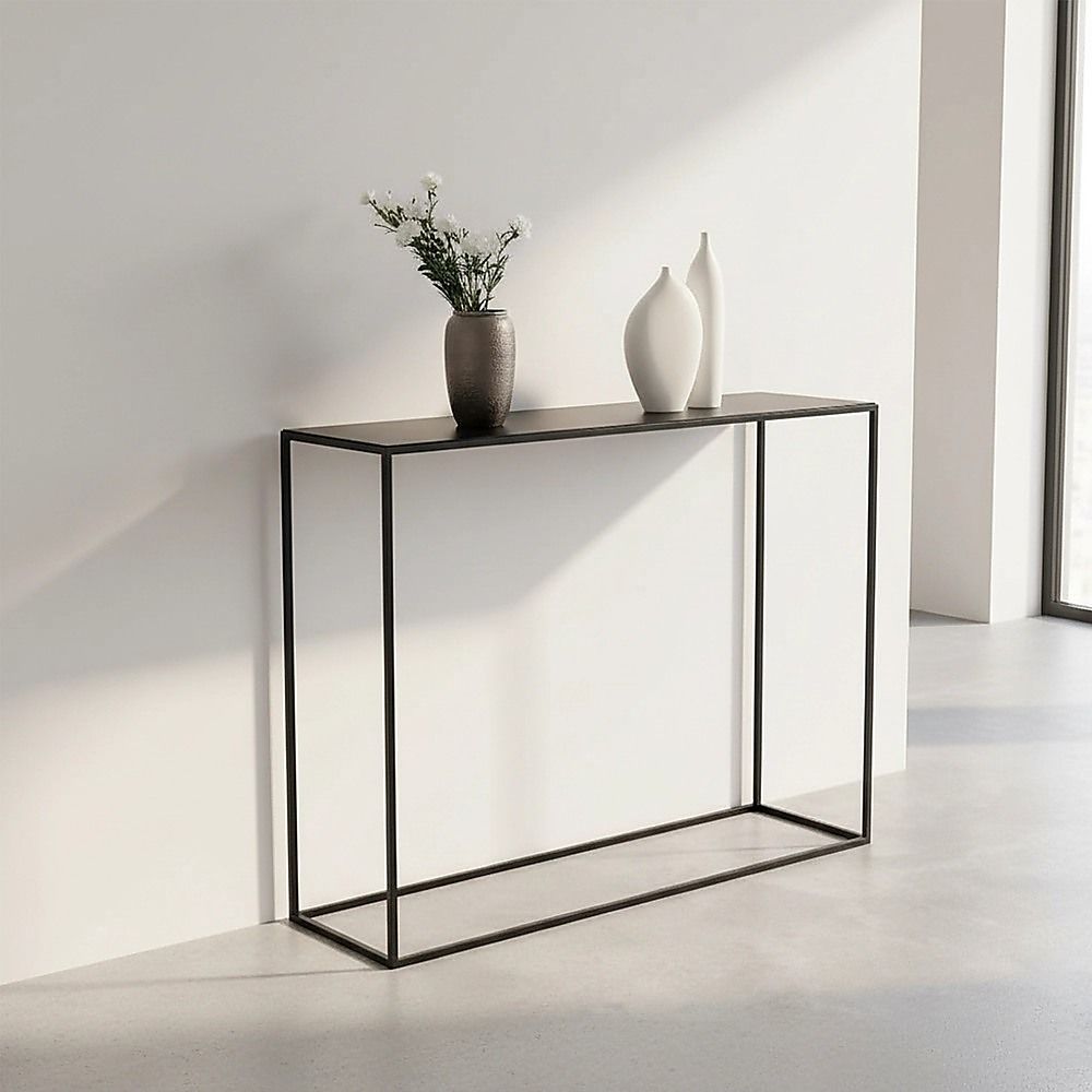 Modern Console Table – Black Steel Frame with Glass Top
