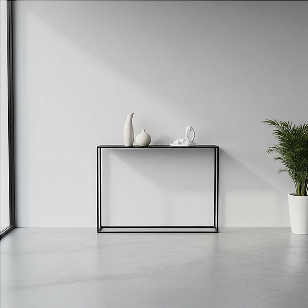 Modern Console Table – Black Steel Frame with Glass Top