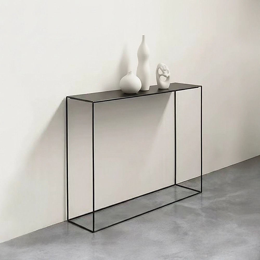 Modern Console Table – Black Steel Frame with Glass Top