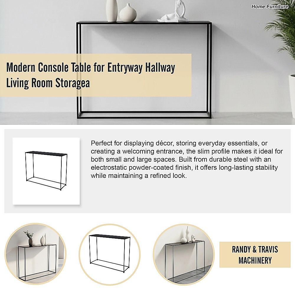 Modern Console Table – Black Steel Frame with Glass Top