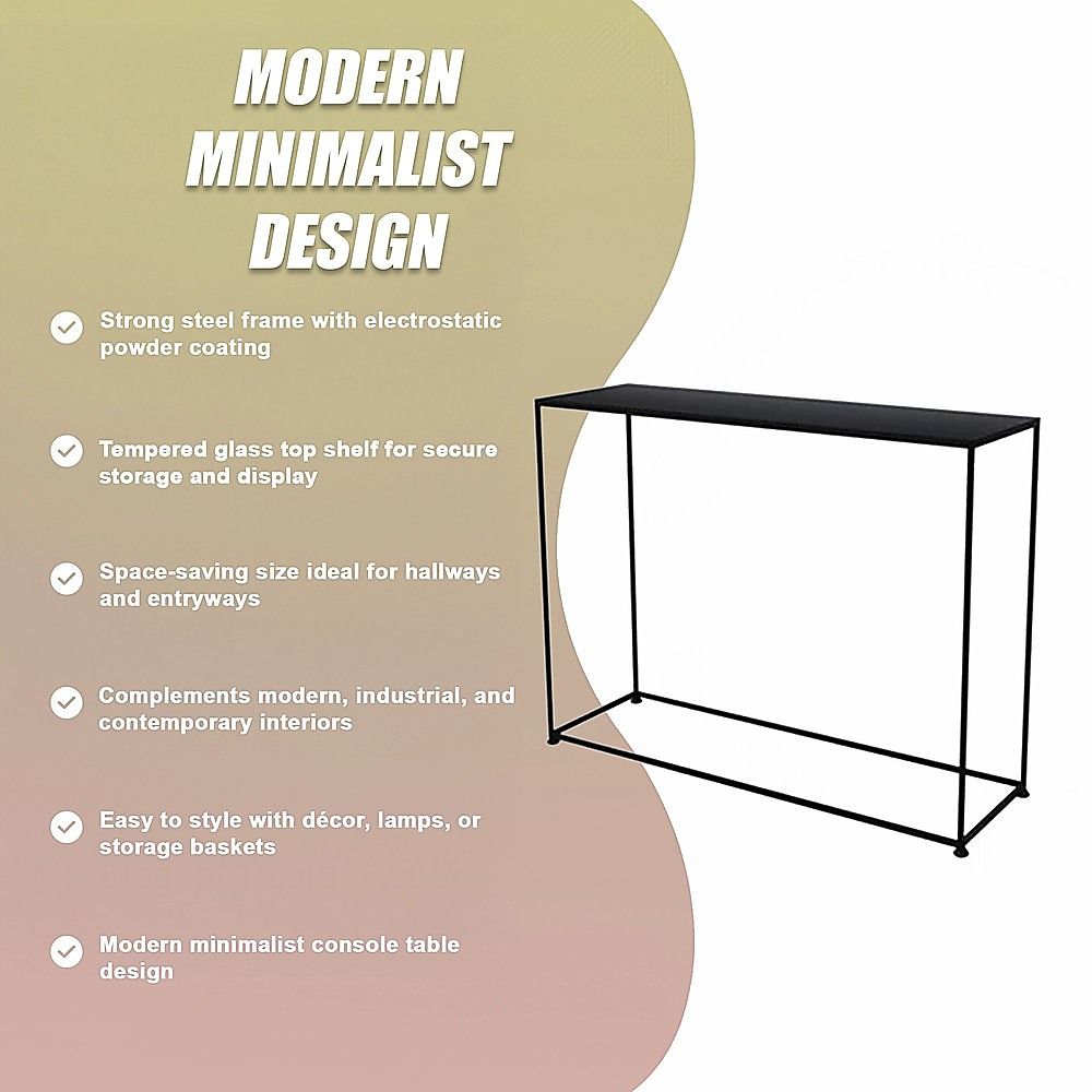 Modern Console Table – Black Steel Frame with Glass Top