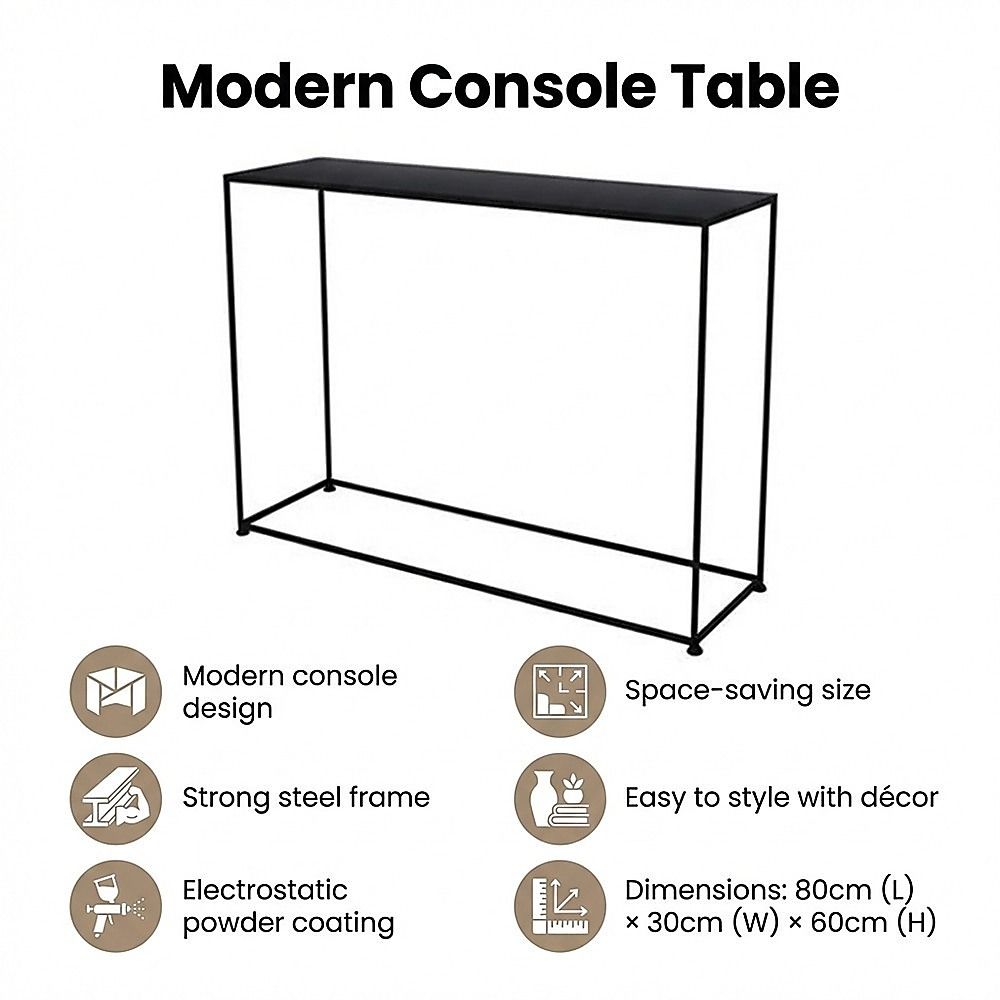 Modern Console Table – Black Steel Frame with Glass Top