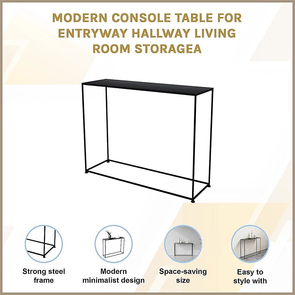 Modern Console Table – Black Steel Frame with Glass Top