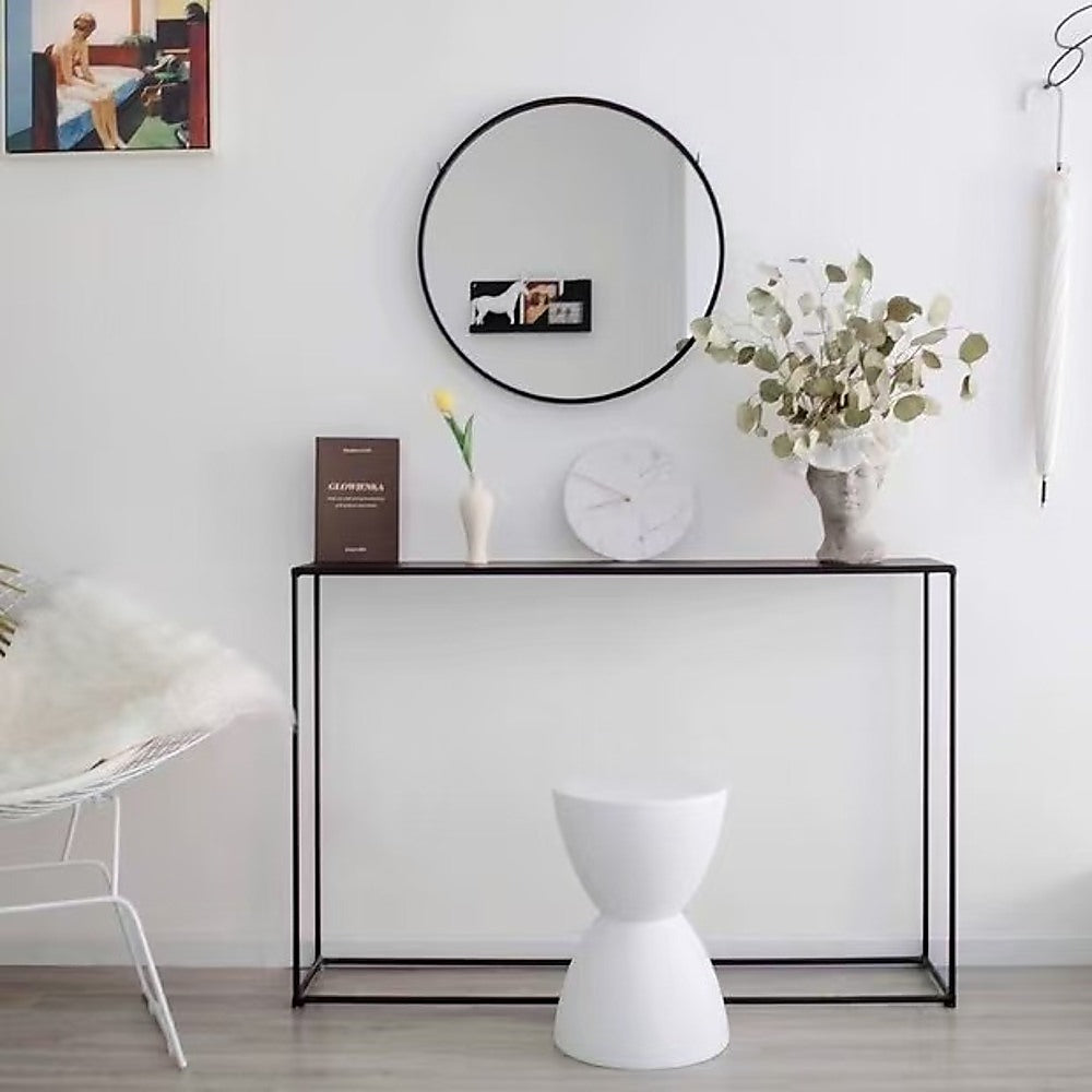 Modern Console Table – Black Steel Frame with Glass Top