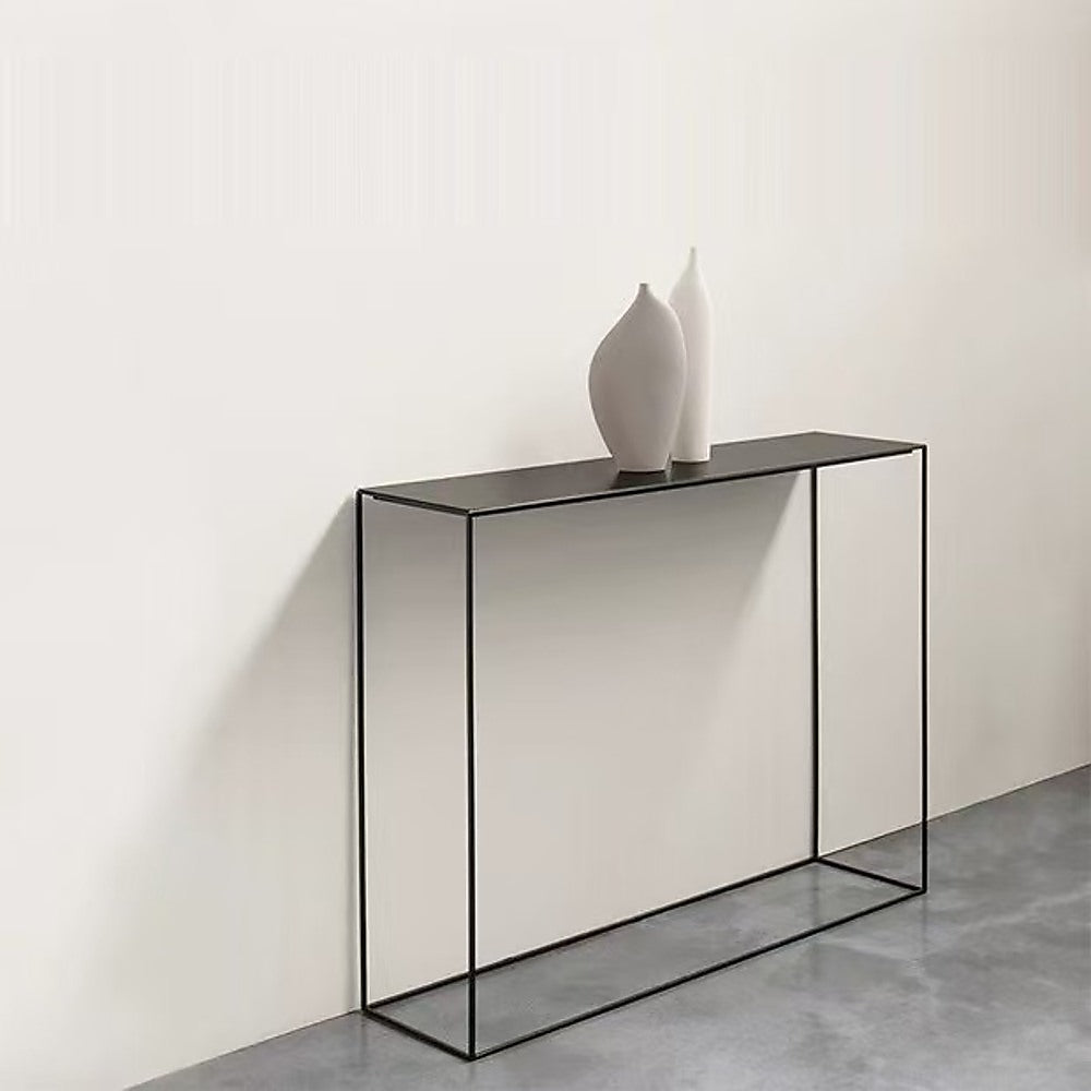 Modern Console Table – Black Steel Frame with Glass Top