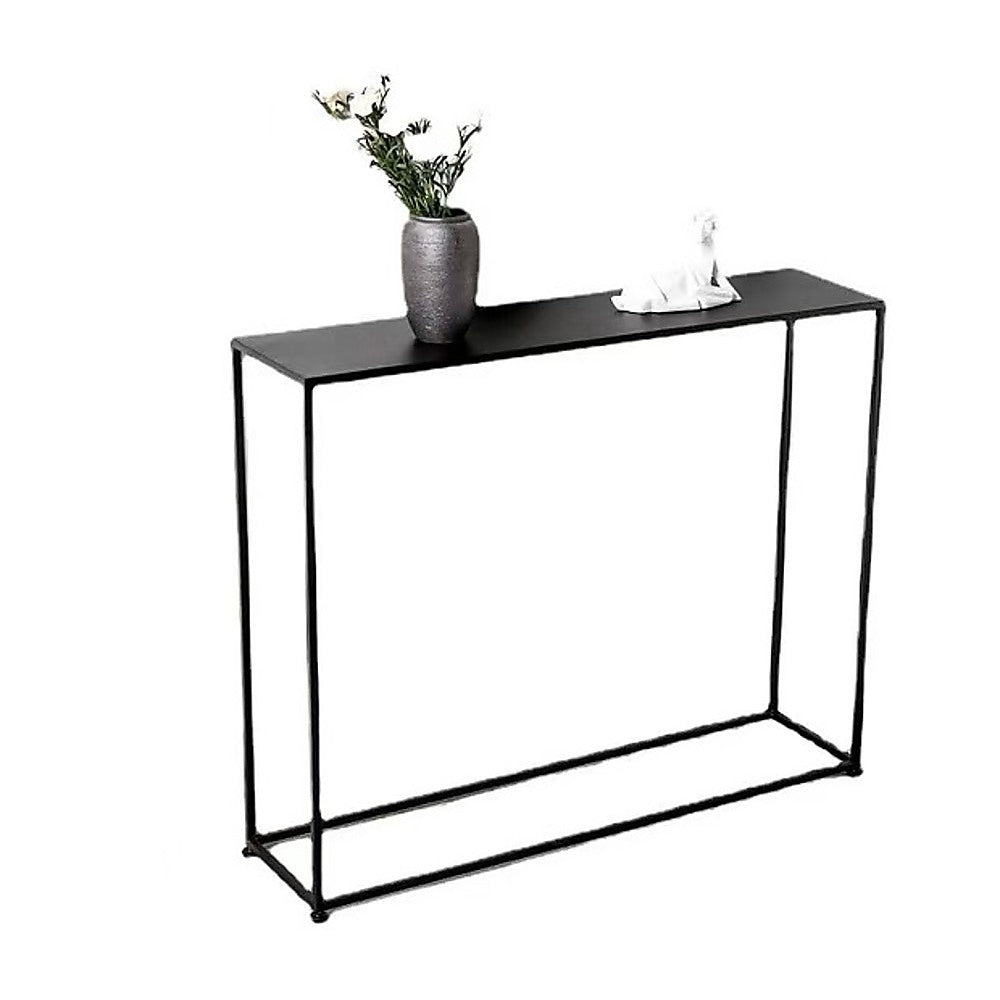 Modern Console Table – Black Steel Frame with Glass Top