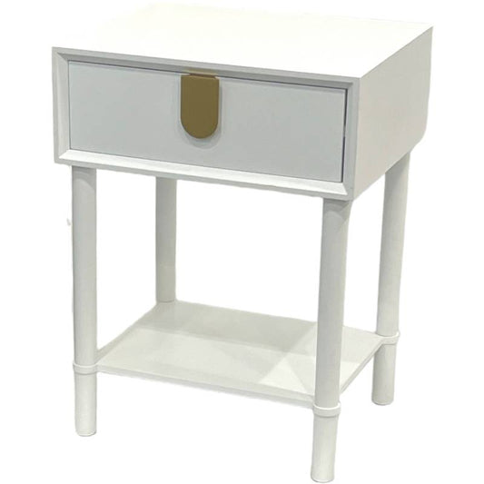 Balmoral Bedside Table – Industrial Design, White & Gold, 48x61cm