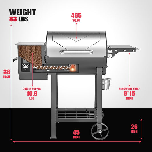Asmoke AS500 Pellet Grill – 8-in-1 Cooking, Silver Finish