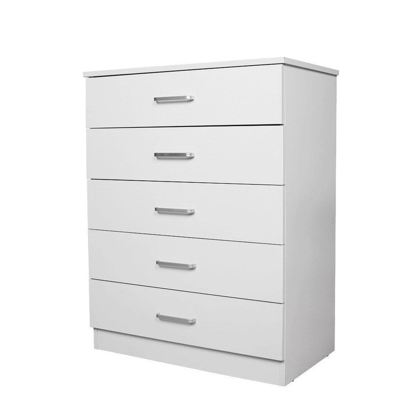 Five-Drawer Chest – White Melamine, Impact-Resistant, Smooth Metal Runners