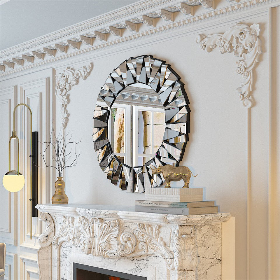 Silver Sunburst Round Wall Mirror