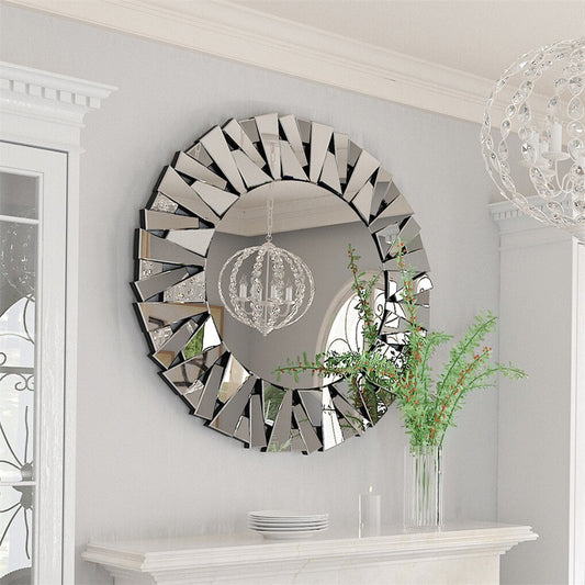Silver Sunburst Round Wall Mirror