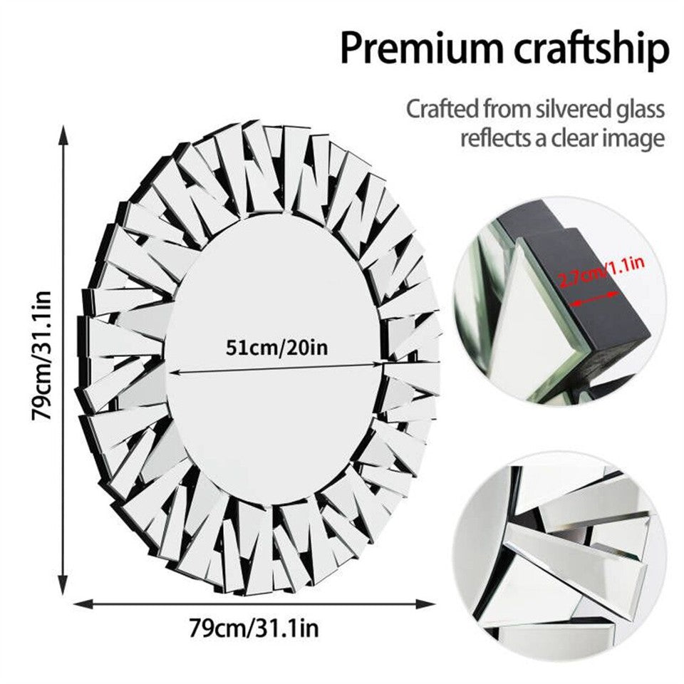 Silver Sunburst Round Wall Mirror