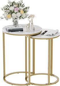 Gold Marble Nesting Side Tables – Round Small Coffee Tables