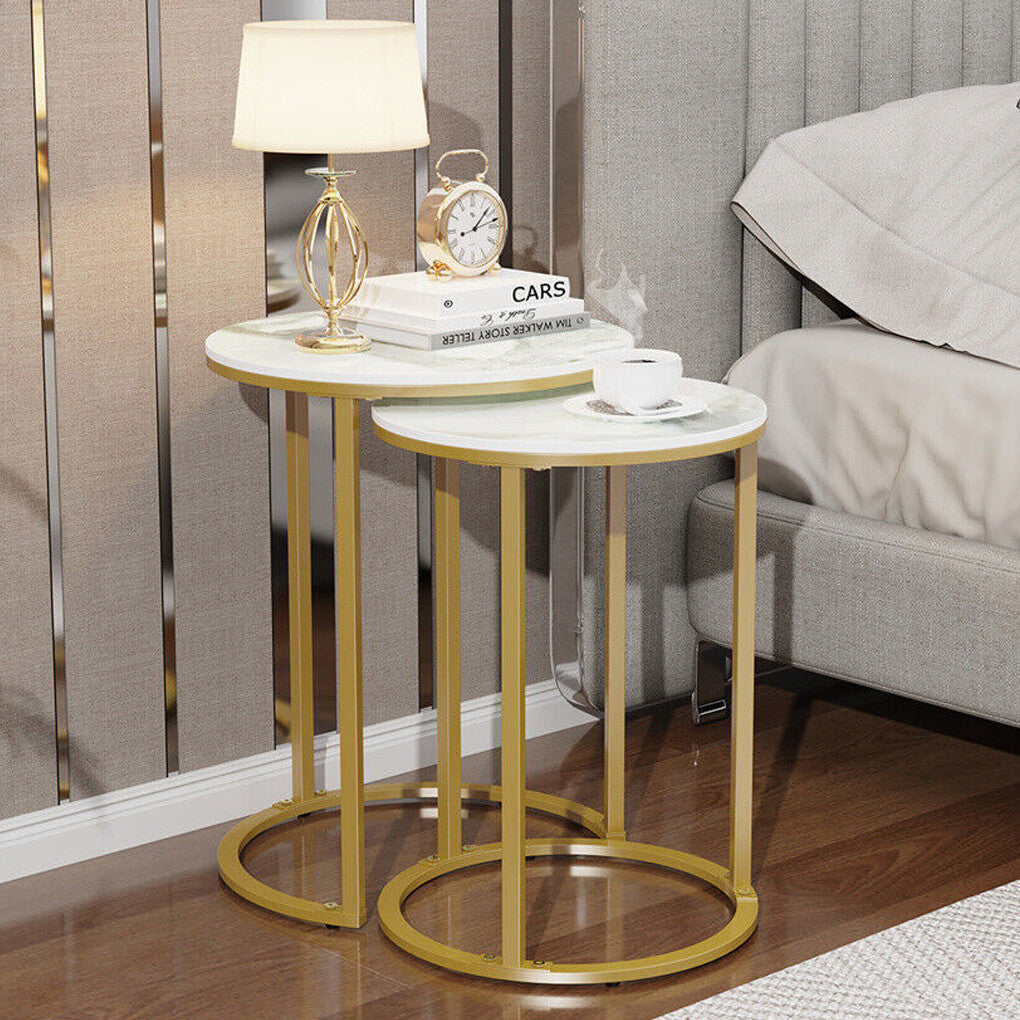 Gold Marble Nesting Side Tables – Round Small Coffee Tables