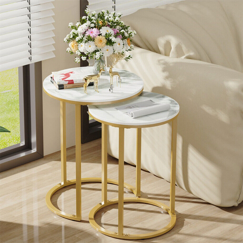 Gold Marble Nesting Side Tables – Round Small Coffee Tables