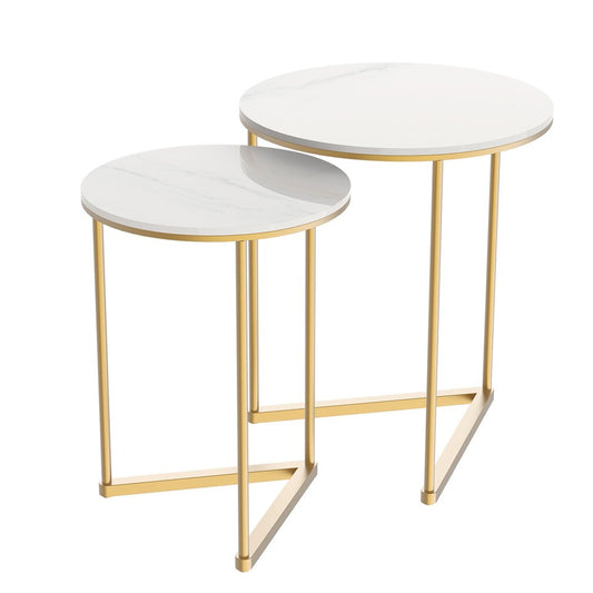 Nesting End Tables Set – Sintered Stone with Gold and White Metal