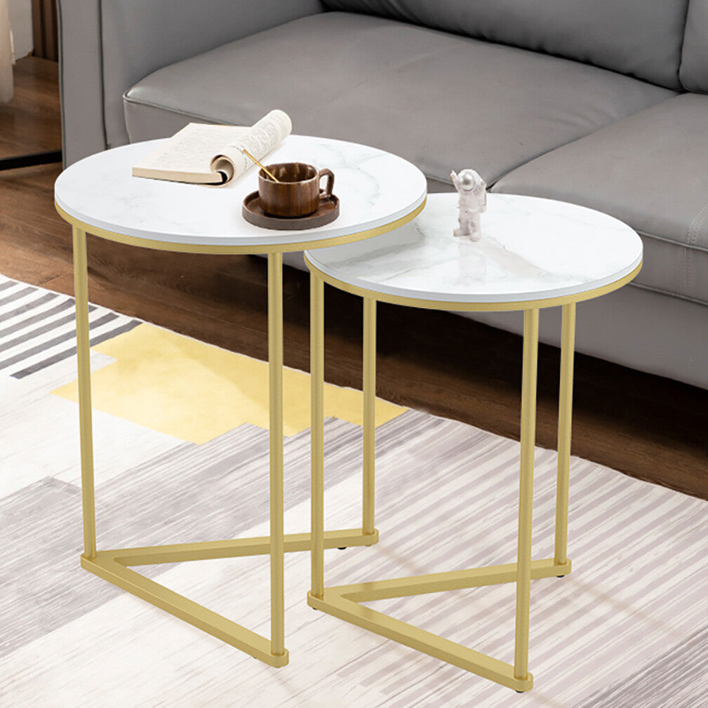 Nesting End Tables Set – Sintered Stone with Gold and White Metal