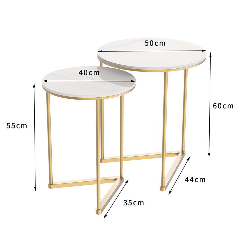 Nesting End Tables Set – Sintered Stone with Gold and White Metal