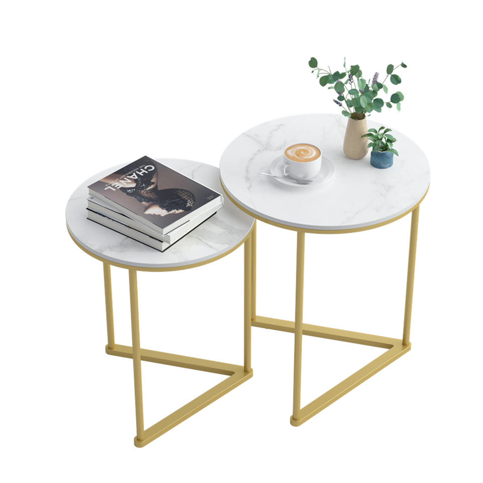 Nesting End Tables Set – Sintered Stone with Gold and White Metal