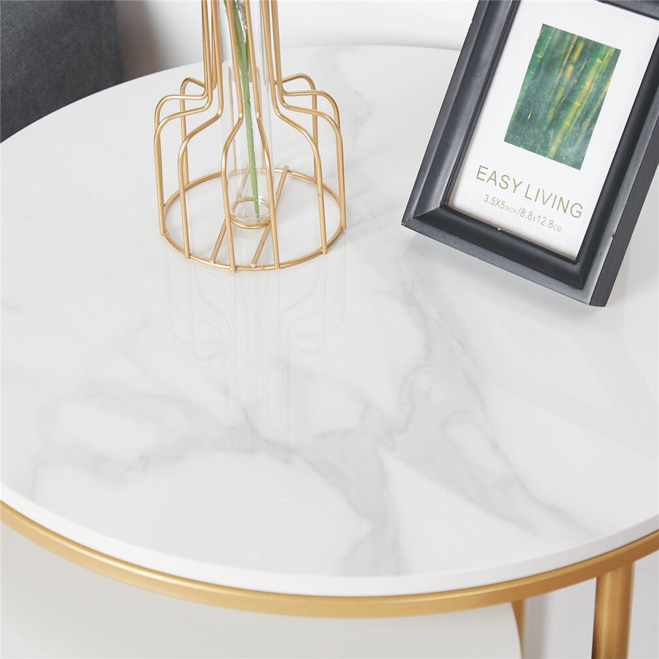 Nesting End Tables Set – Sintered Stone with Gold and White Metal