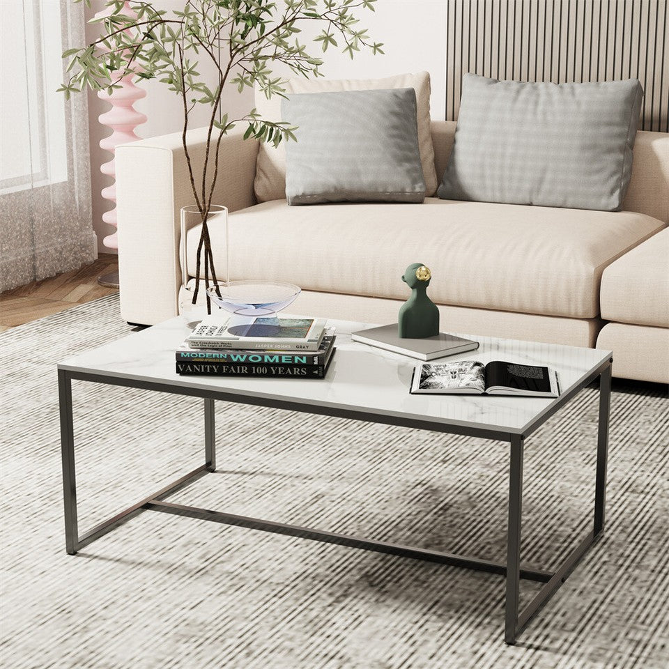 Sintered Stone Coffee and Side Table – Heavy Duty, Black Metal Frame