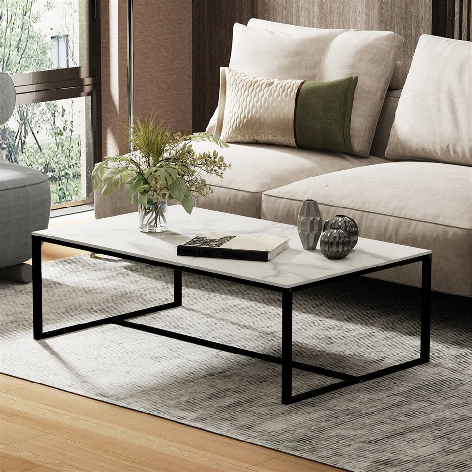 Sintered Stone Coffee and Side Table – Heavy Duty, Black Metal Frame