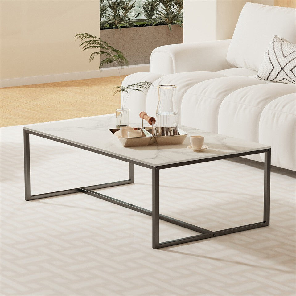 Sintered Stone Coffee and Side Table – Heavy Duty, Black Metal Frame