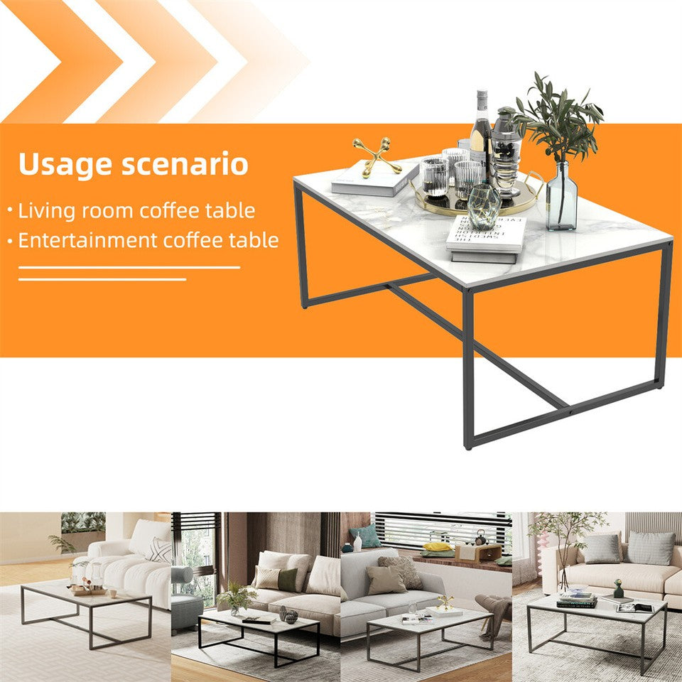 Sintered Stone Coffee and Side Table – Heavy Duty, Black Metal Frame