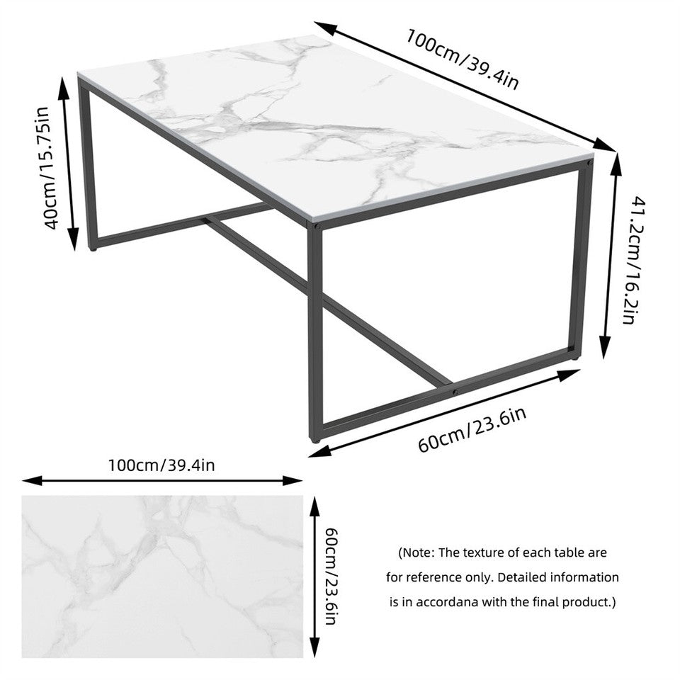 Sintered Stone Coffee and Side Table – Heavy Duty, Black Metal Frame