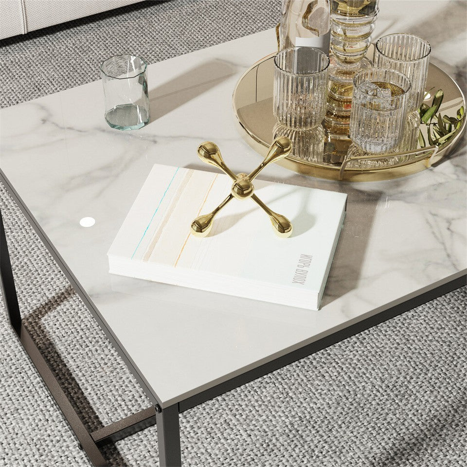 Sintered Stone Coffee and Side Table – Heavy Duty, Black Metal Frame