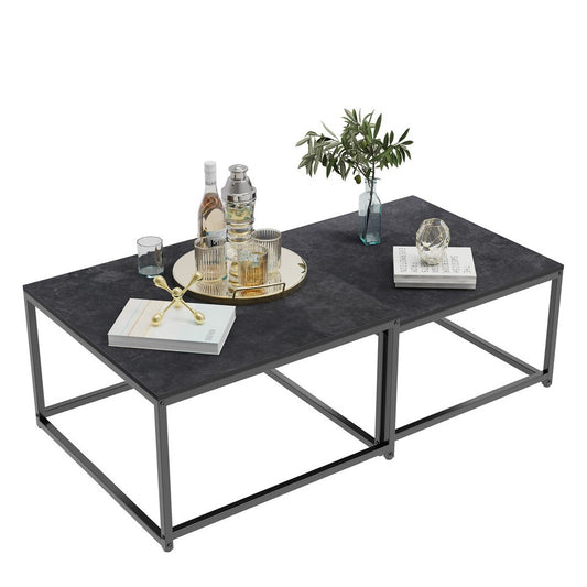 Marble Nesting Coffee Table Set – Sintered Stone Top, Metal Frame