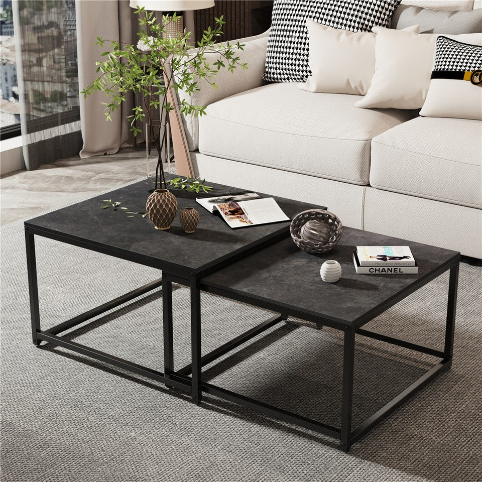 Marble Nesting Coffee Table Set – Sintered Stone Top, Metal Frame