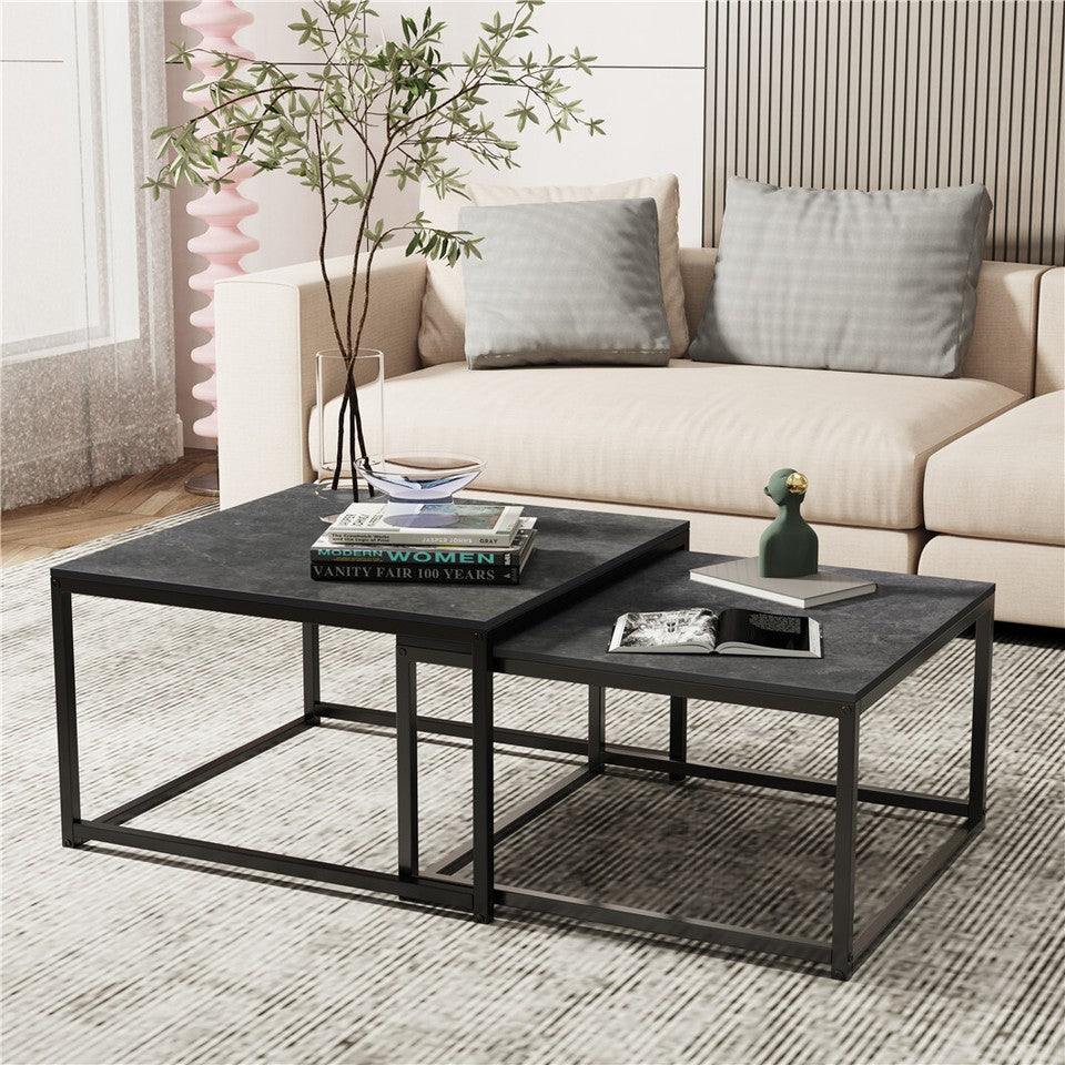 Marble Nesting Coffee Table Set – Sintered Stone Top, Metal Frame
