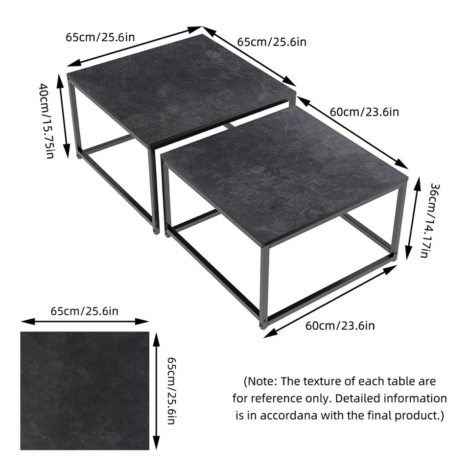 Marble Nesting Coffee Table Set – Sintered Stone Top, Metal Frame