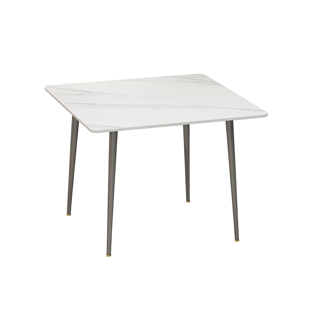 Dining Table – White Sintered Stone Top with Black Metal Legs