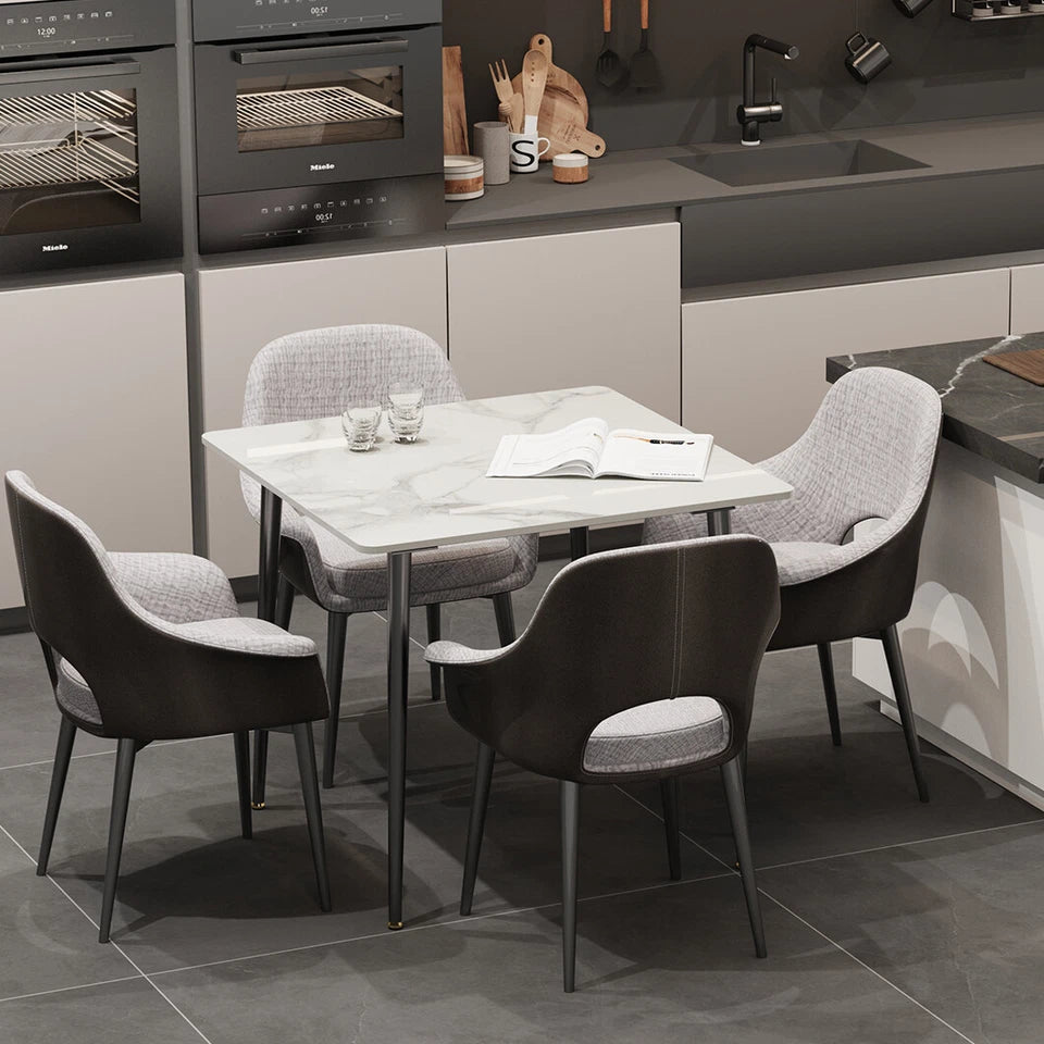 Dining Table – White Sintered Stone Top with Black Metal Legs