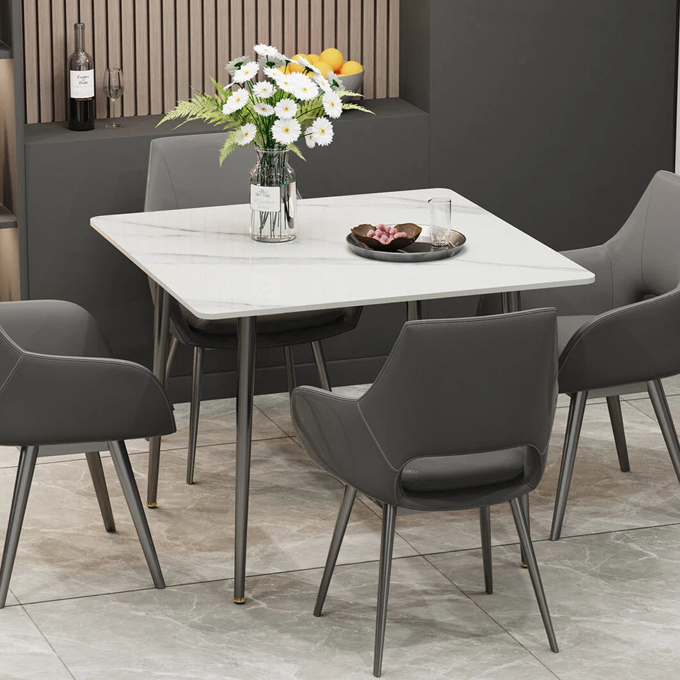 Dining Table – White Sintered Stone Top with Black Metal Legs