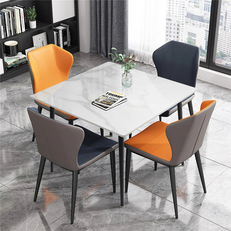 Dining Table – White Sintered Stone Top with Black Metal Legs