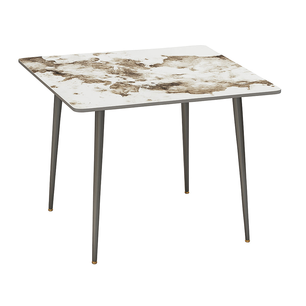 Dining Table – Glossy White Sintered Stone Top with Black Metal Base