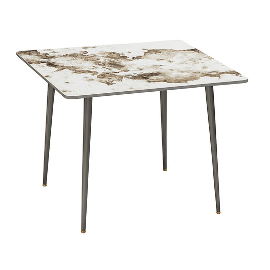 Dining Table – Glossy White Sintered Stone Top with Black Metal Base