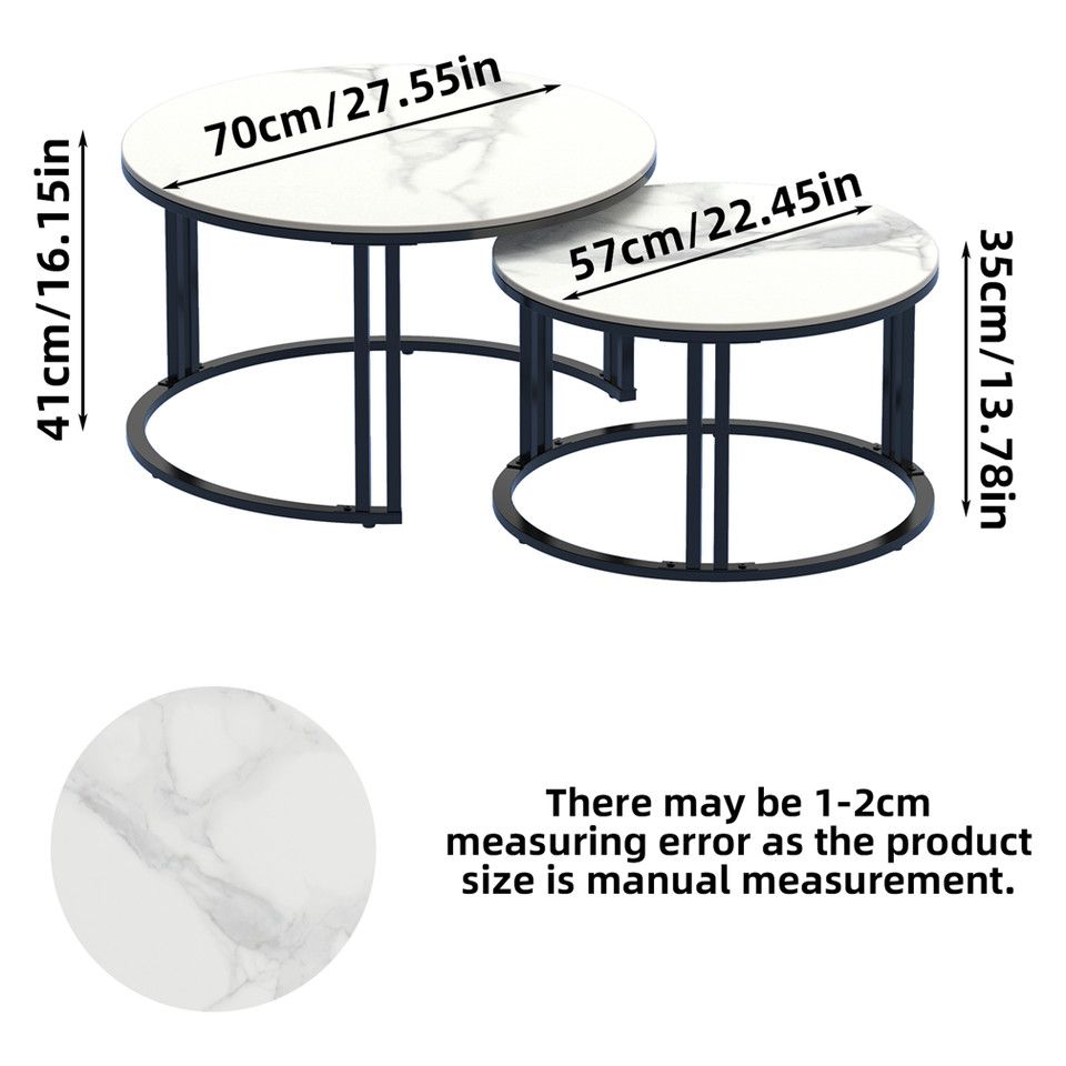 Round Nesting Coffee Tables – Stacking Design, Glossy White Sintered Stone and Metal Frame