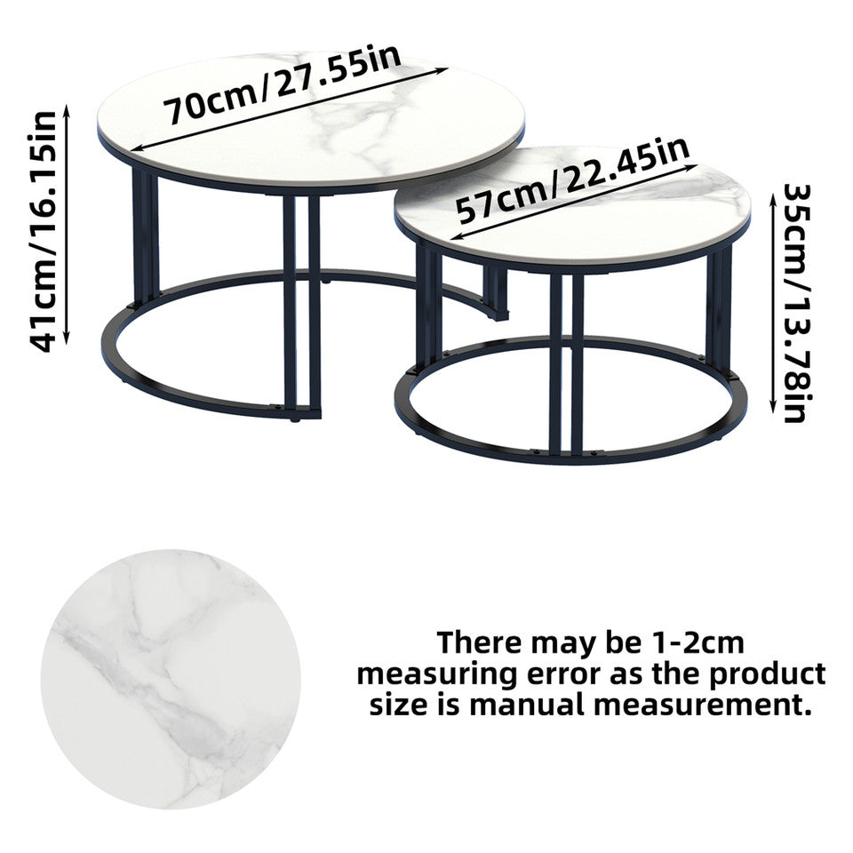 Round Nesting Coffee Tables – Stacking Design, Glossy White Sintered Stone and Metal Frame