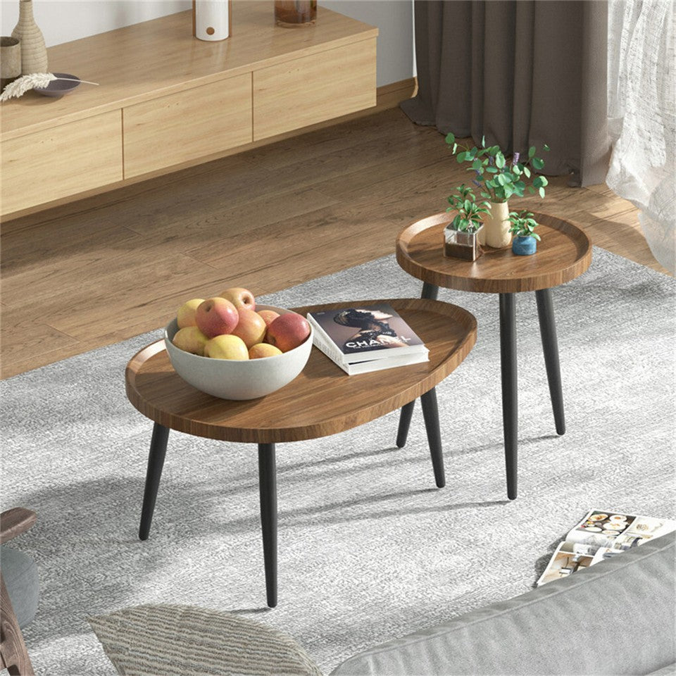Nesting Wooden Side Tables – Industrial Style, Walnut & Iron