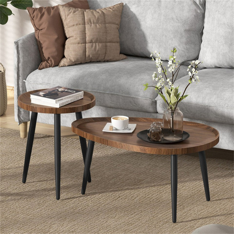Nesting Wooden Side Tables – Industrial Style, Walnut & Iron