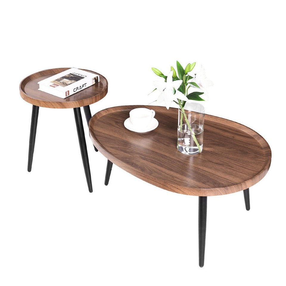 Nesting Wooden Side Tables – Industrial Style, Walnut & Iron