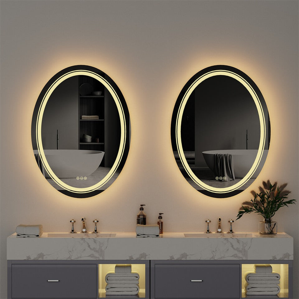 60x80cm Oval Backlit + Front LED Bathroom Mirror Dimmable Shatter-Proof Vanity Mirror